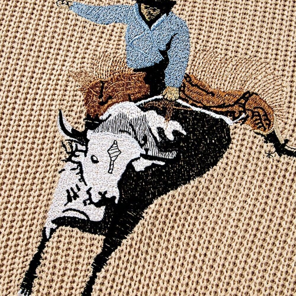 Khaki Casual Women's Western Cowboy Embroidery Round Neck Sleevless Sweater vest - Picture 6 of 8